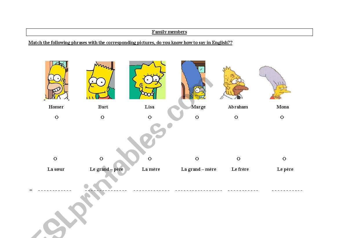 Family members worksheet