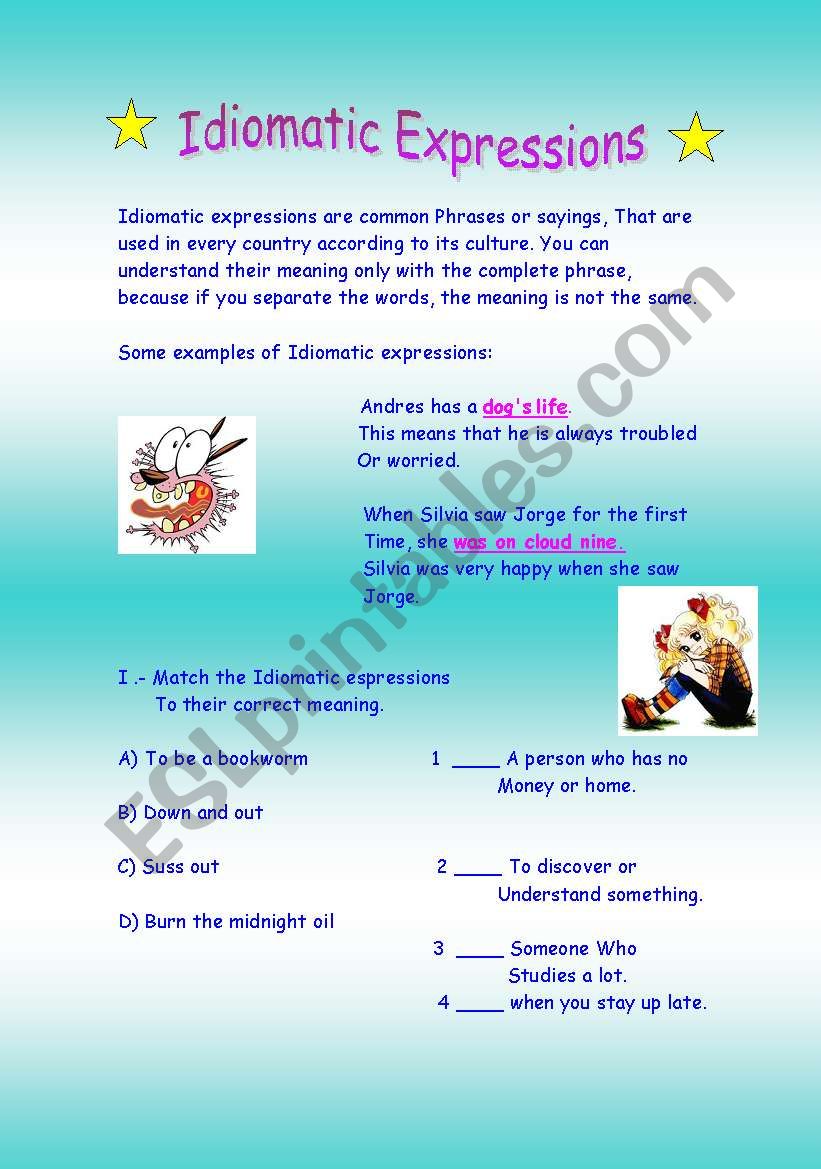 Idiomatic expressions worksheet