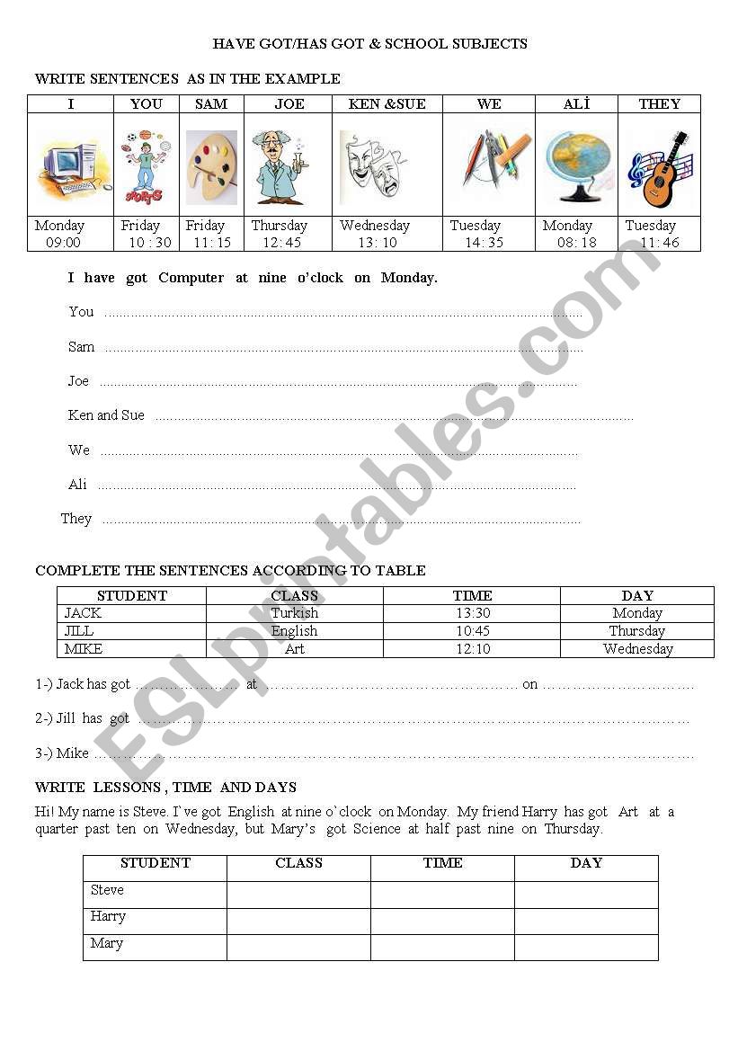 School Subjects worksheet