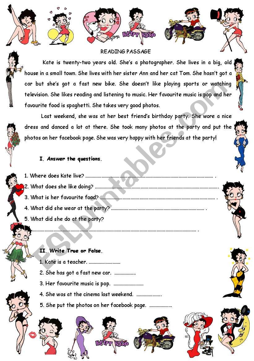 Reading passage  worksheet