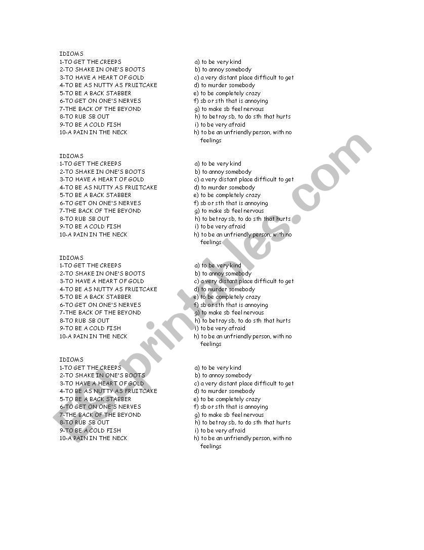 Some idioms worksheet