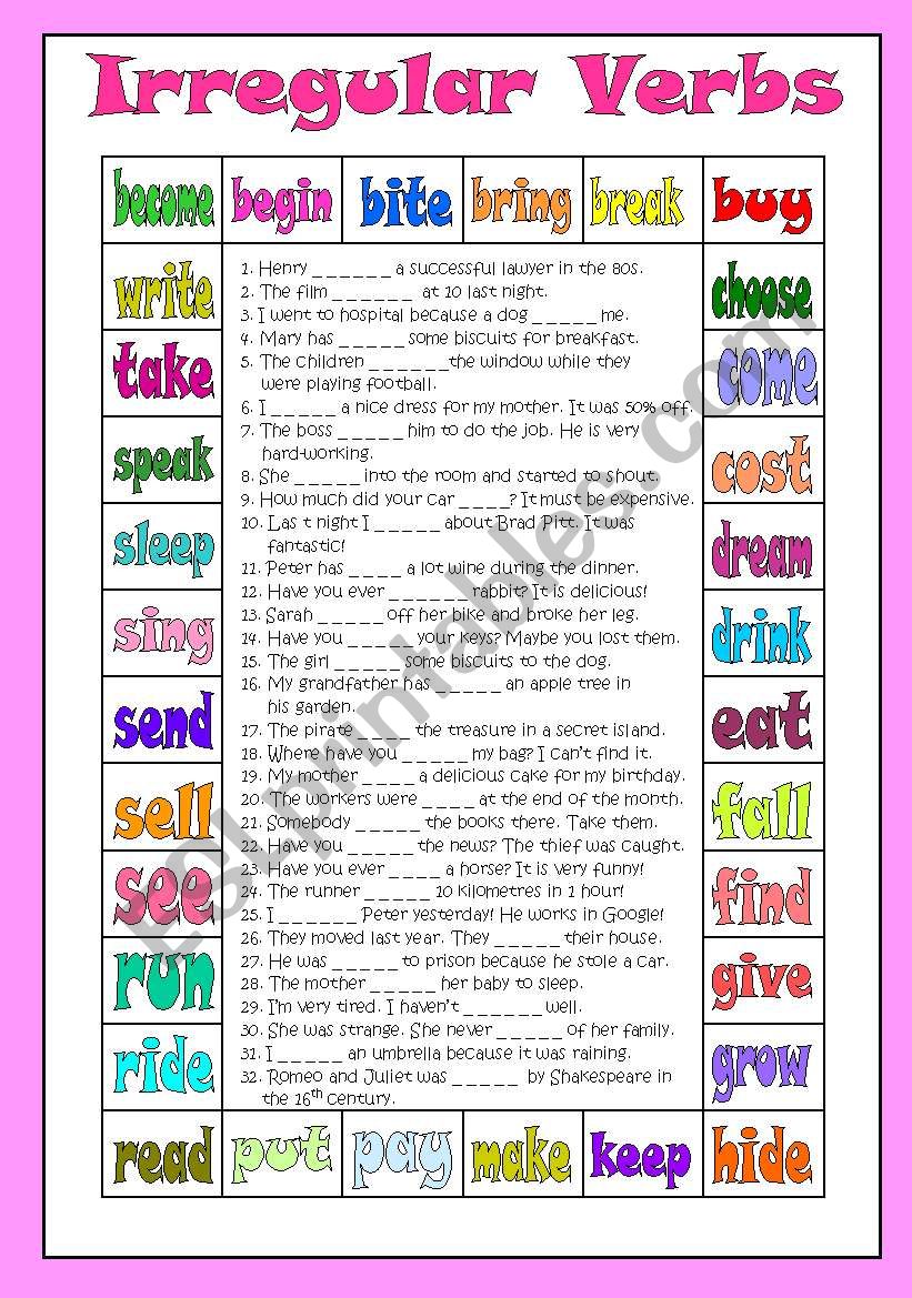 Irregular Verbs worksheet