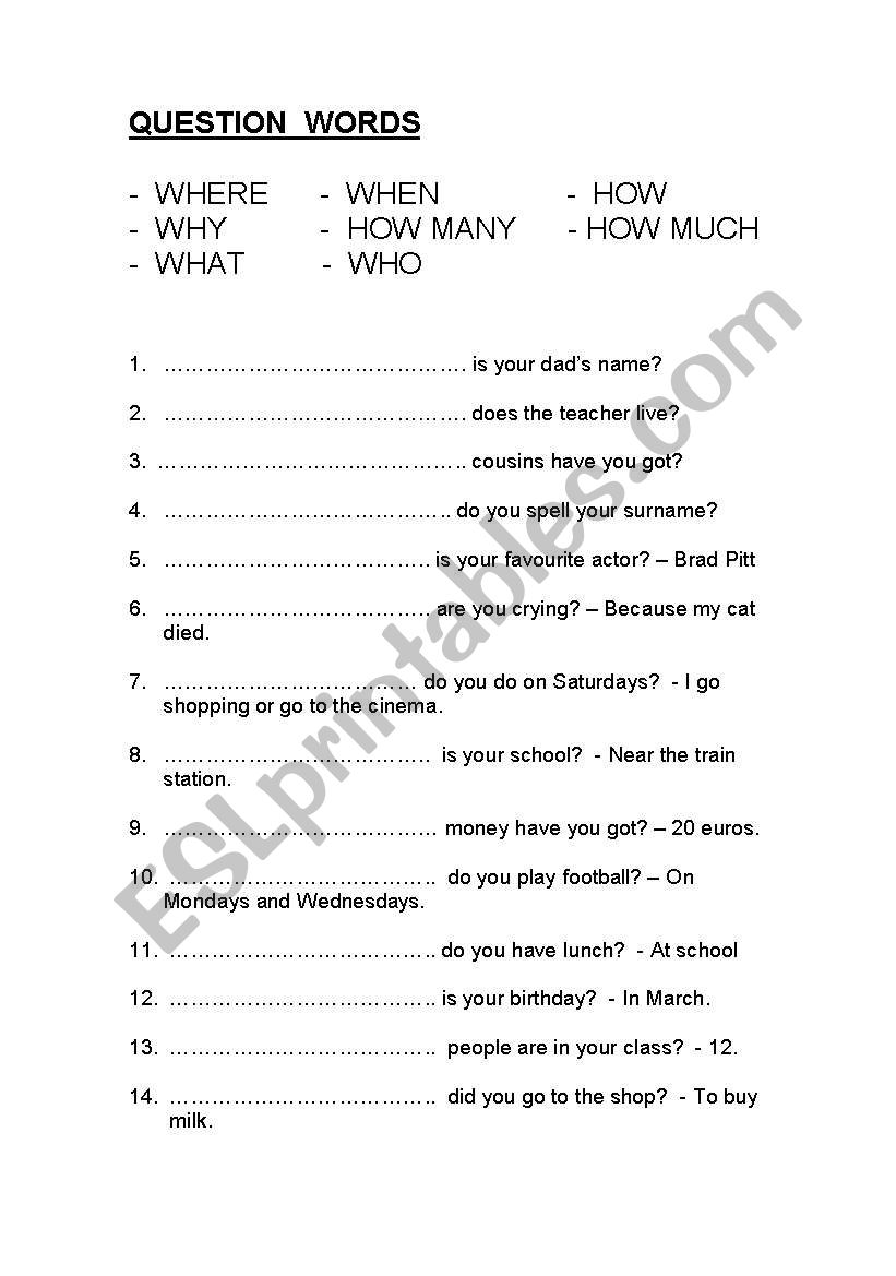 QUESTION WORDS worksheet