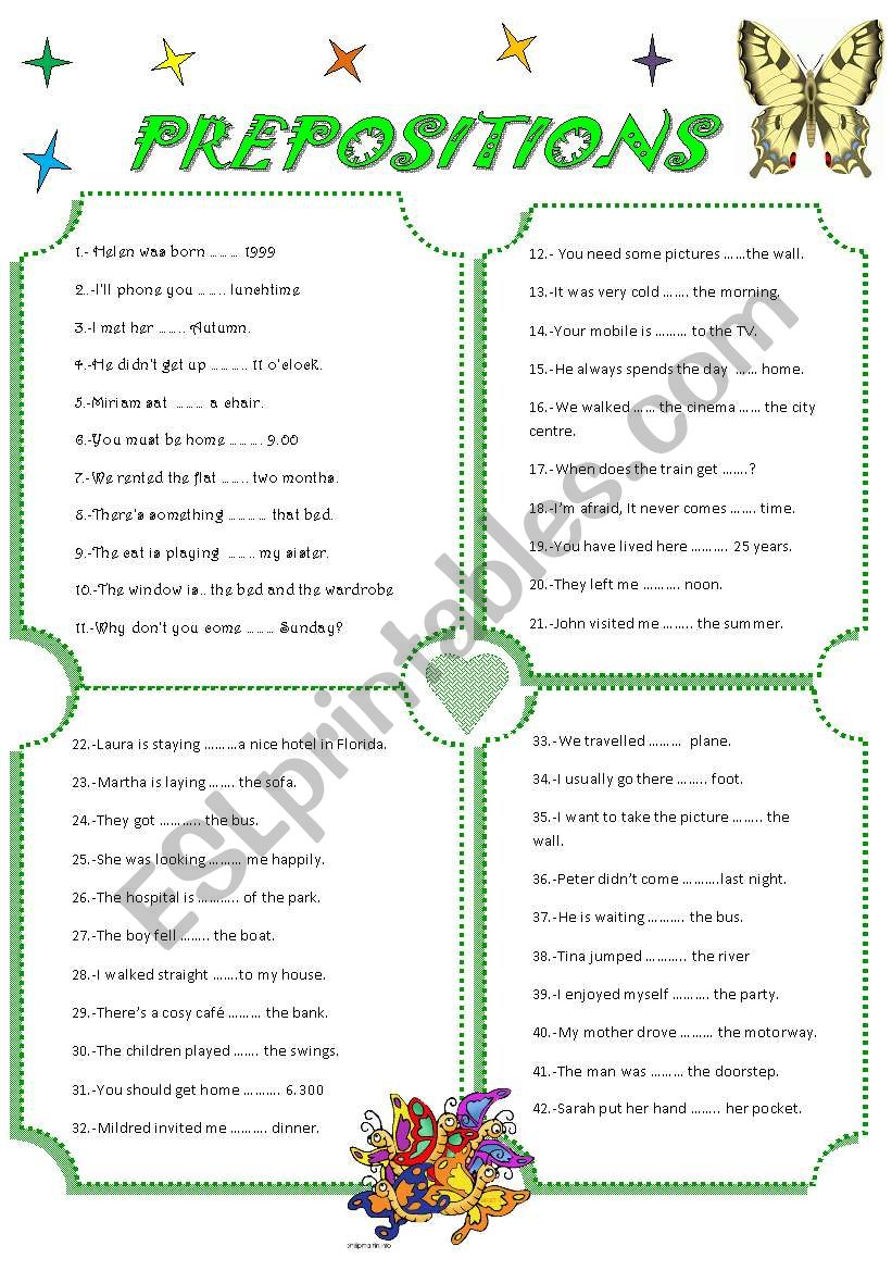 Prepositions Worksheet worksheet