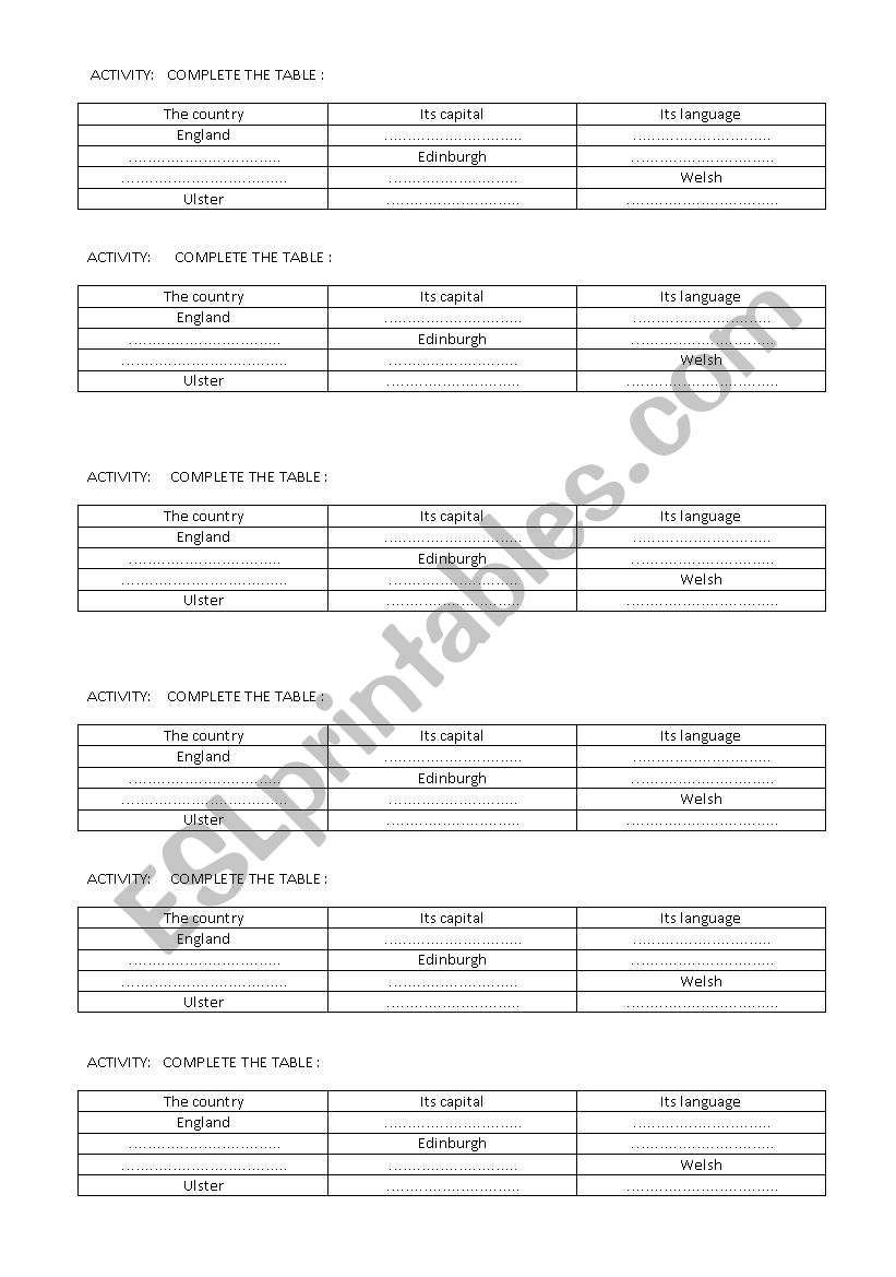 Great Britain worksheet