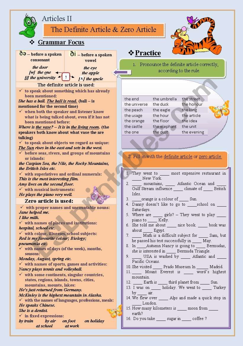 Definite Article  worksheet