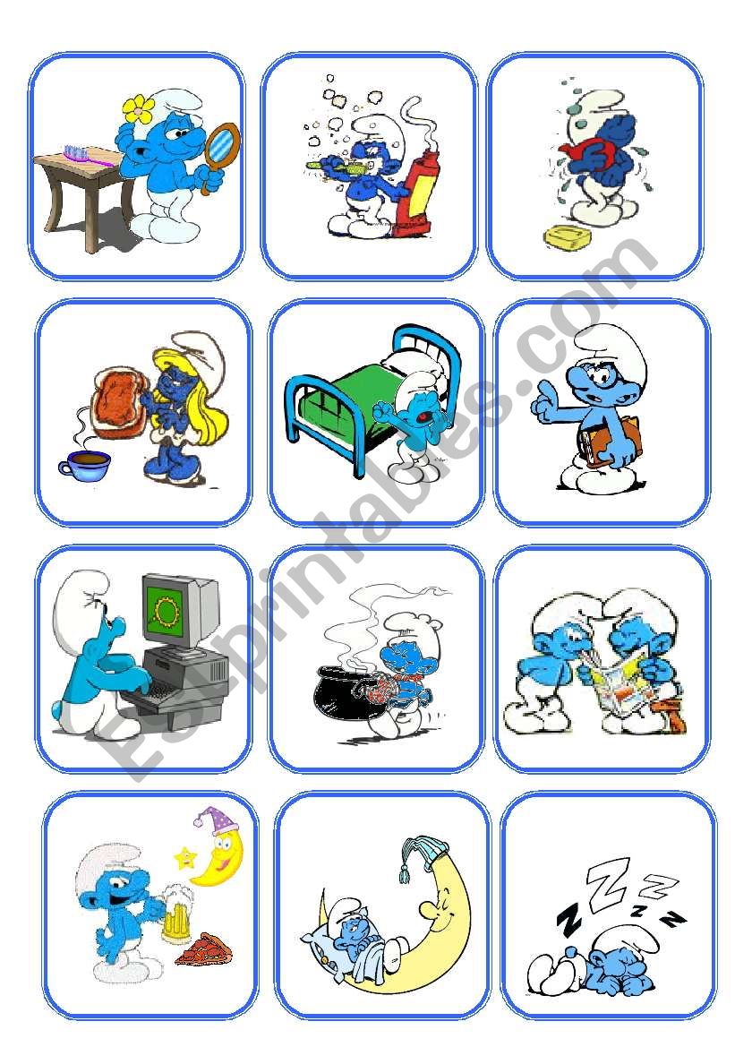 Smurf Daily RoutineFlashcards (picture + words)
