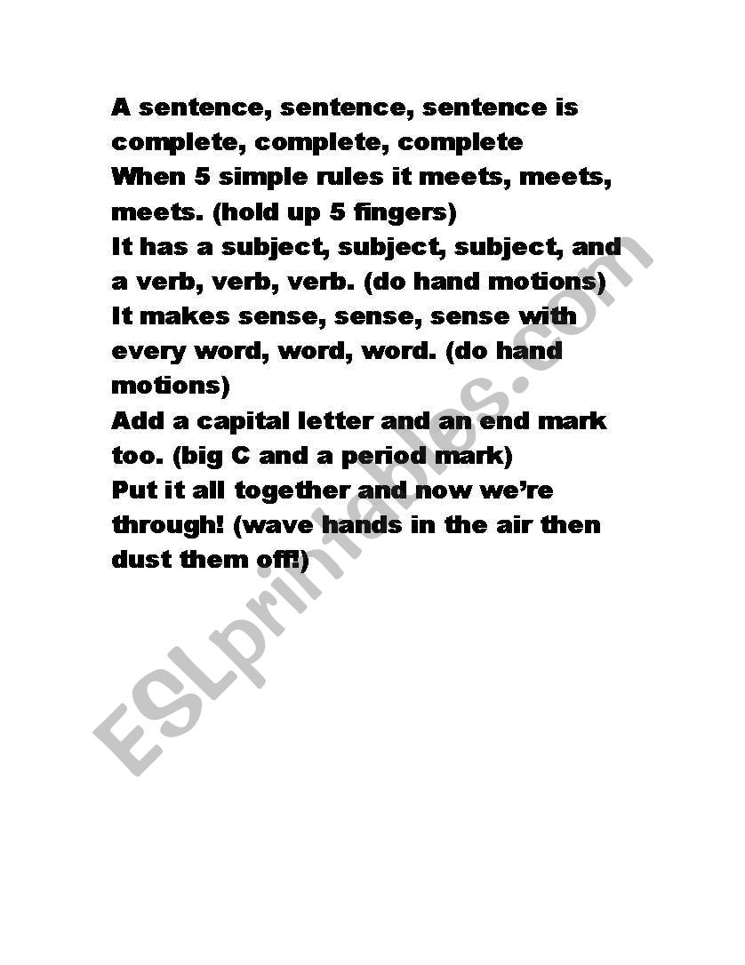Sentence Jingle worksheet