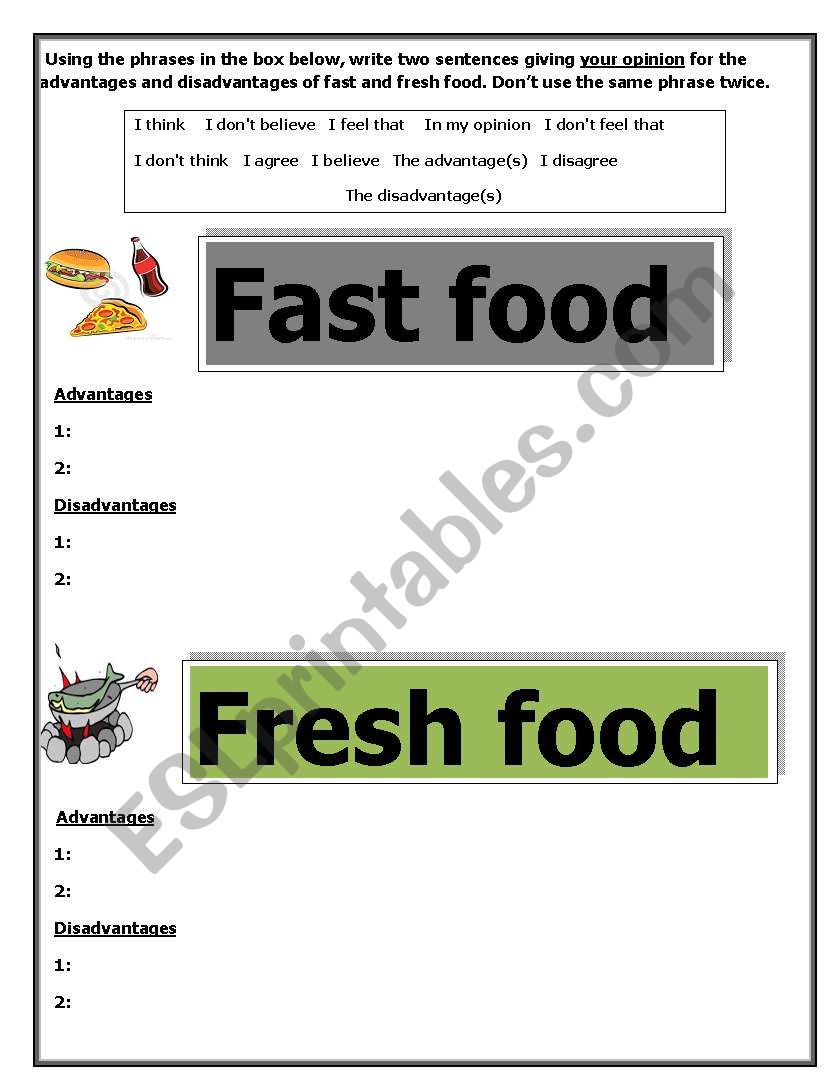 Food opinions worksheet