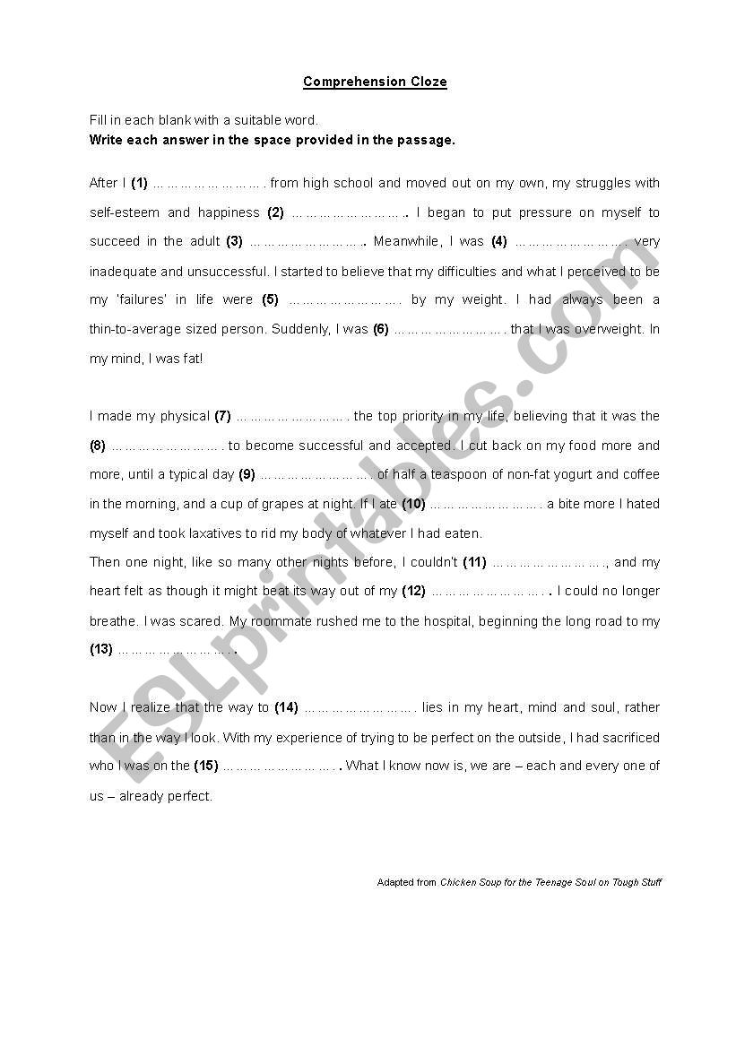 Comprehension Cloze Passage worksheet