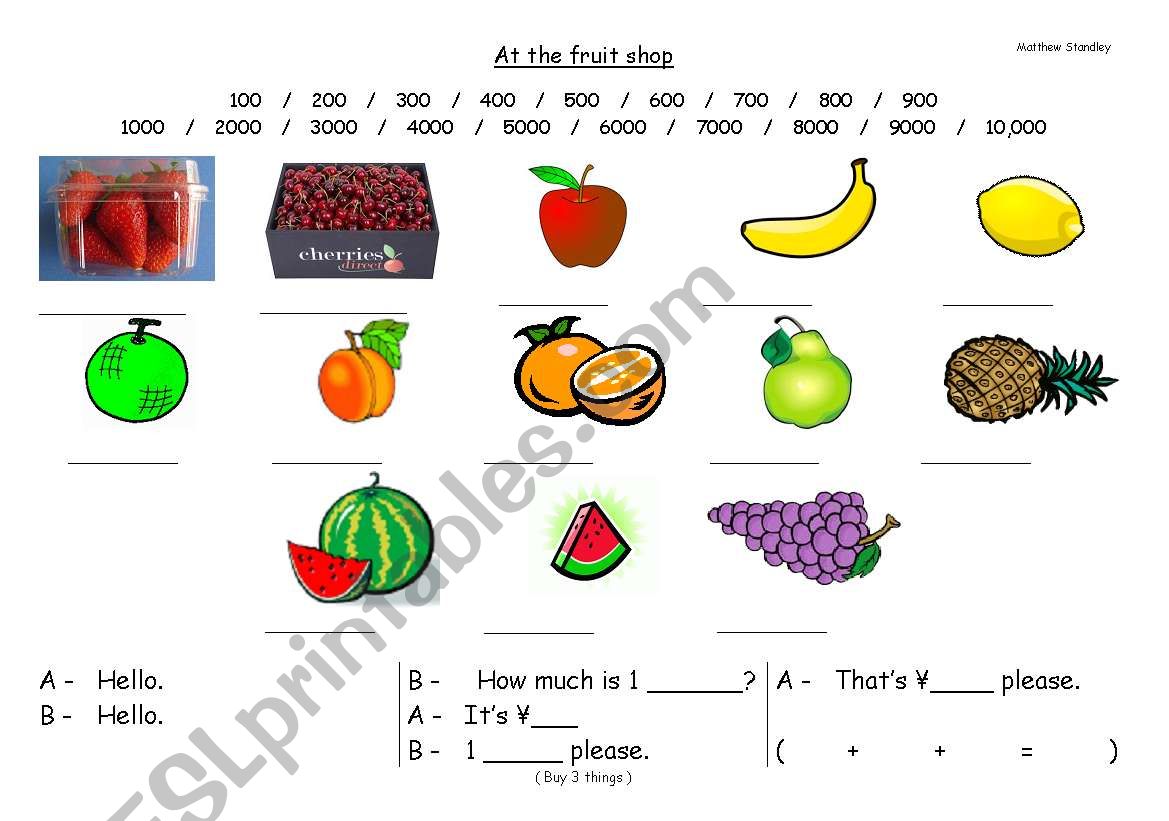 Food - Fruit Shop worksheet