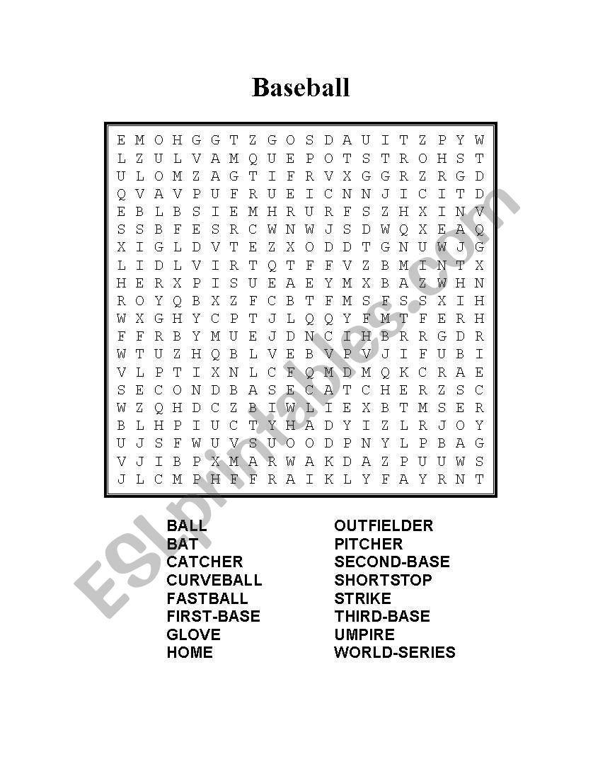 baseball Wordsearch worksheet