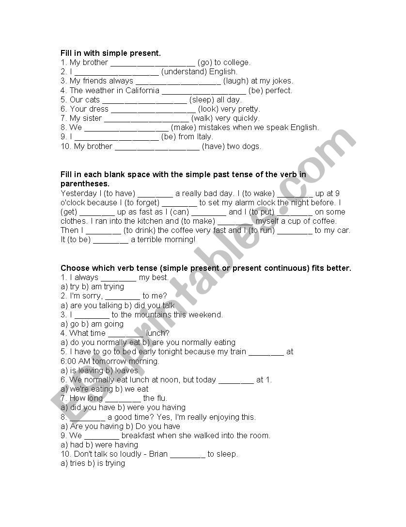 Spresent/Spast worksheet