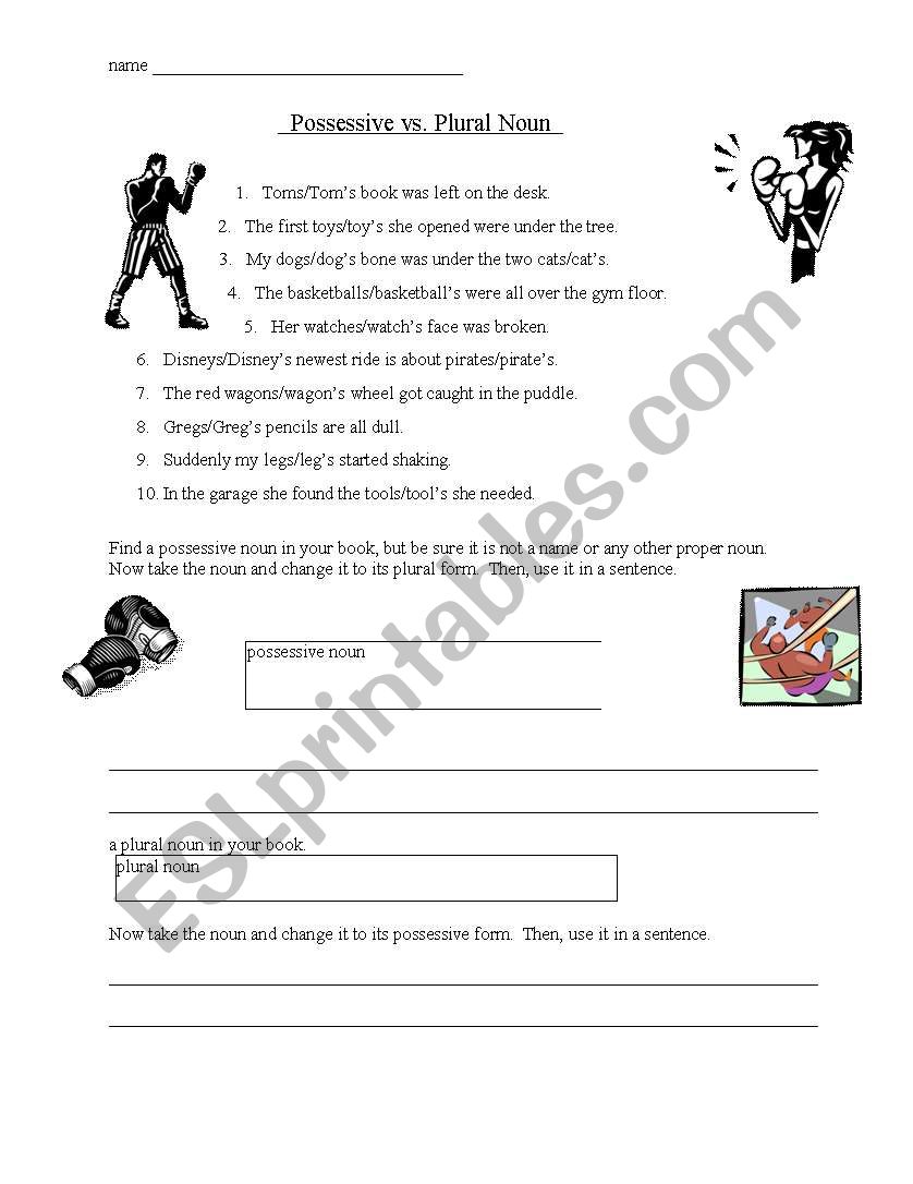 Possessives v. Plural Nouns worksheet