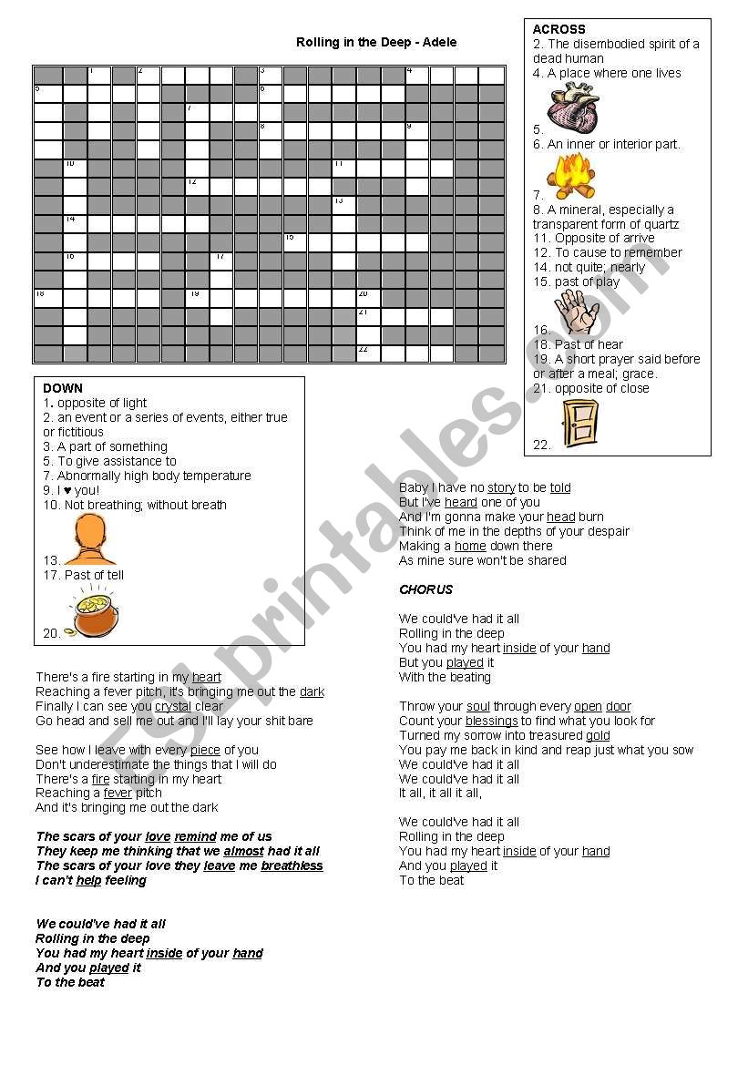 Rolling in the deep - Adele worksheet