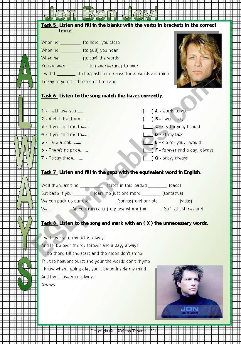 Song Worksheet - Always by Jon Bon Jovi - Part 02