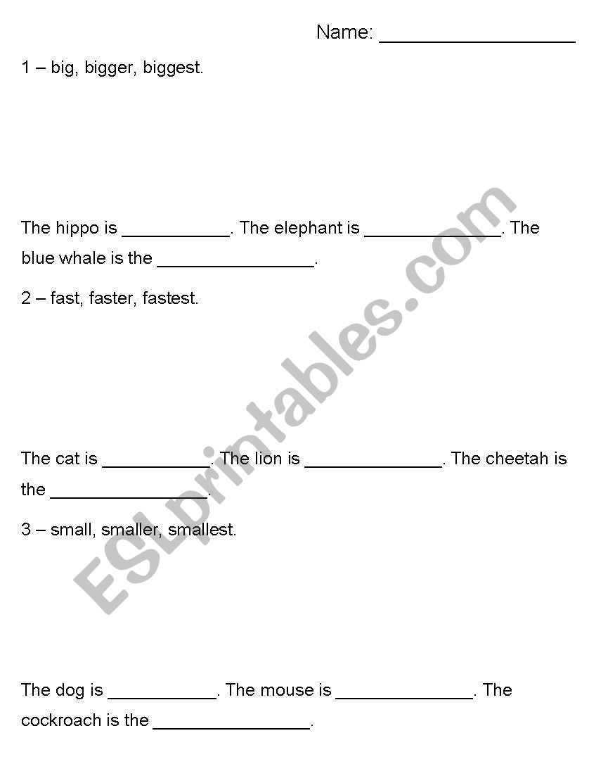 Animal comparatives worksheet