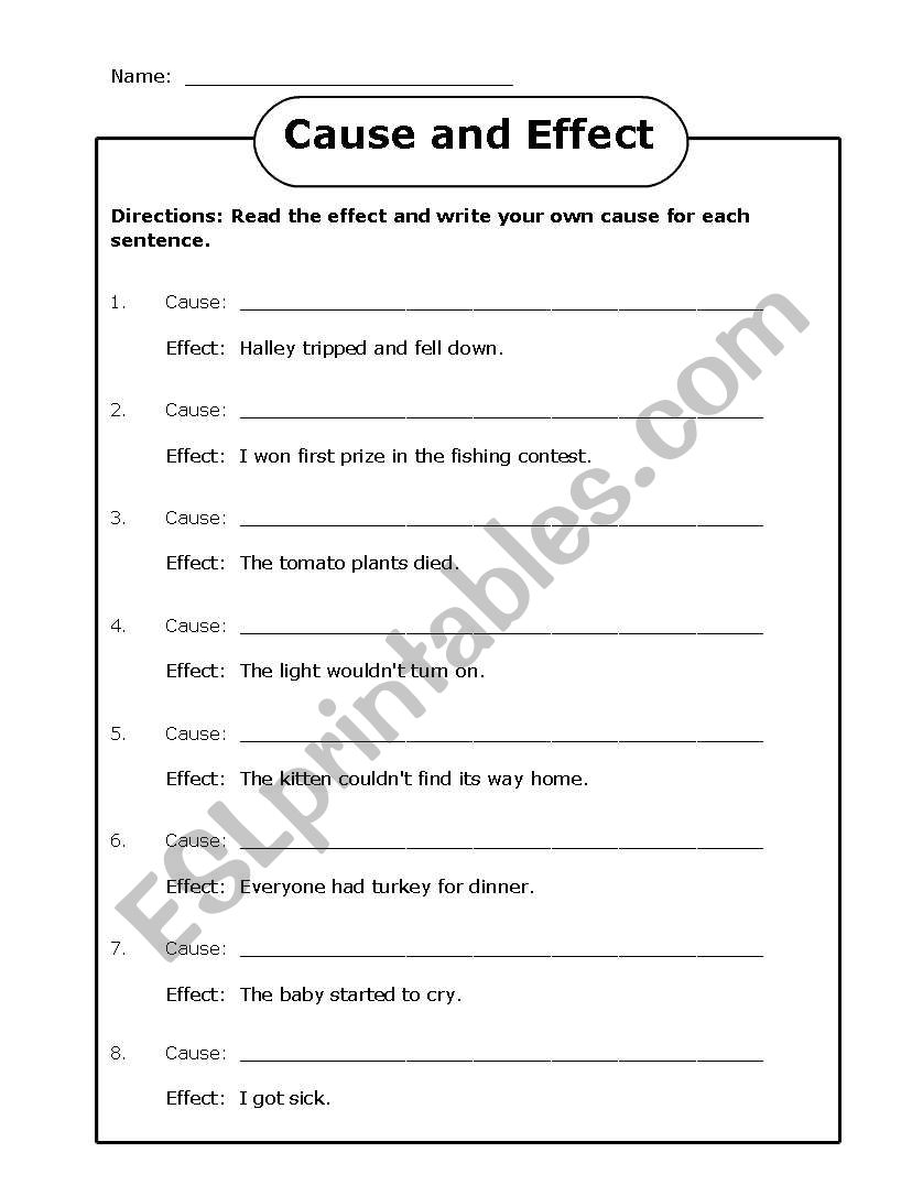 cause and effect worksheet