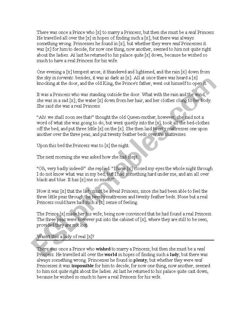 a real Princess worksheet