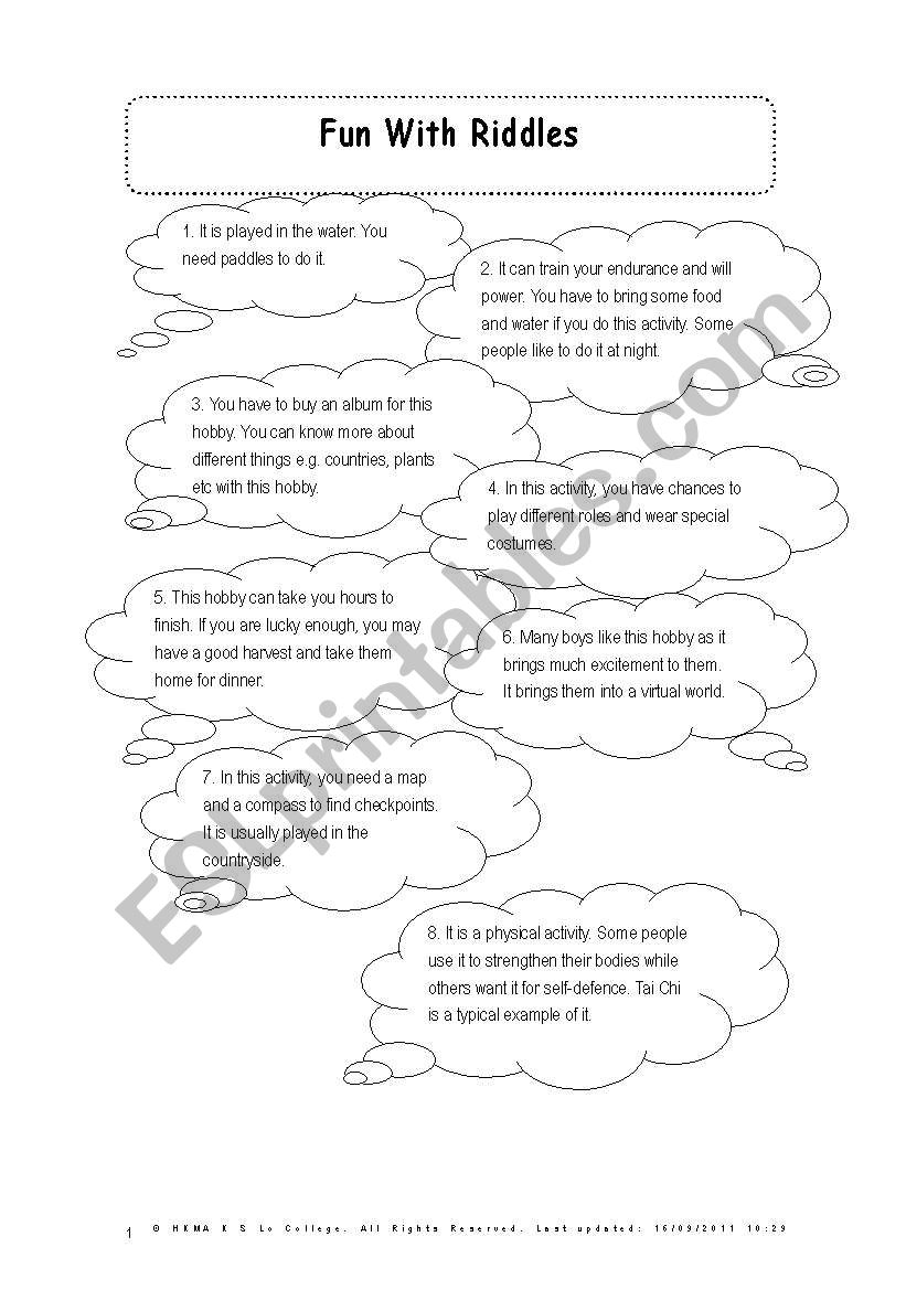 Fun with riddles worksheet