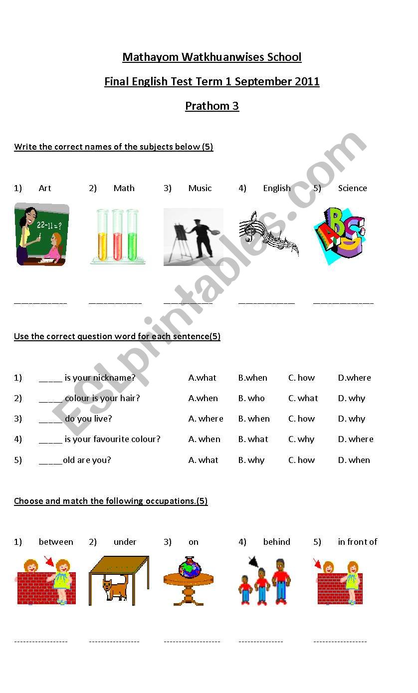 Final term examination for prathom 3 students