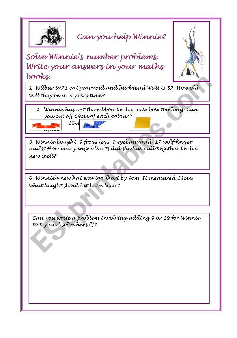 Winnies Maths Problems worksheet