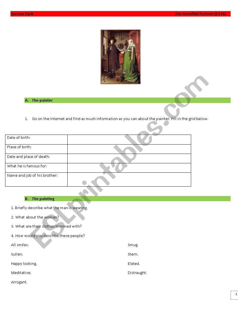 The Arnolfini Portrait (1434) worksheet