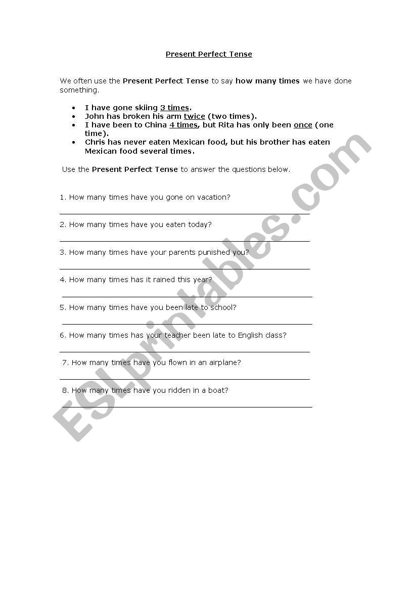 Present Perfect tense worksheet