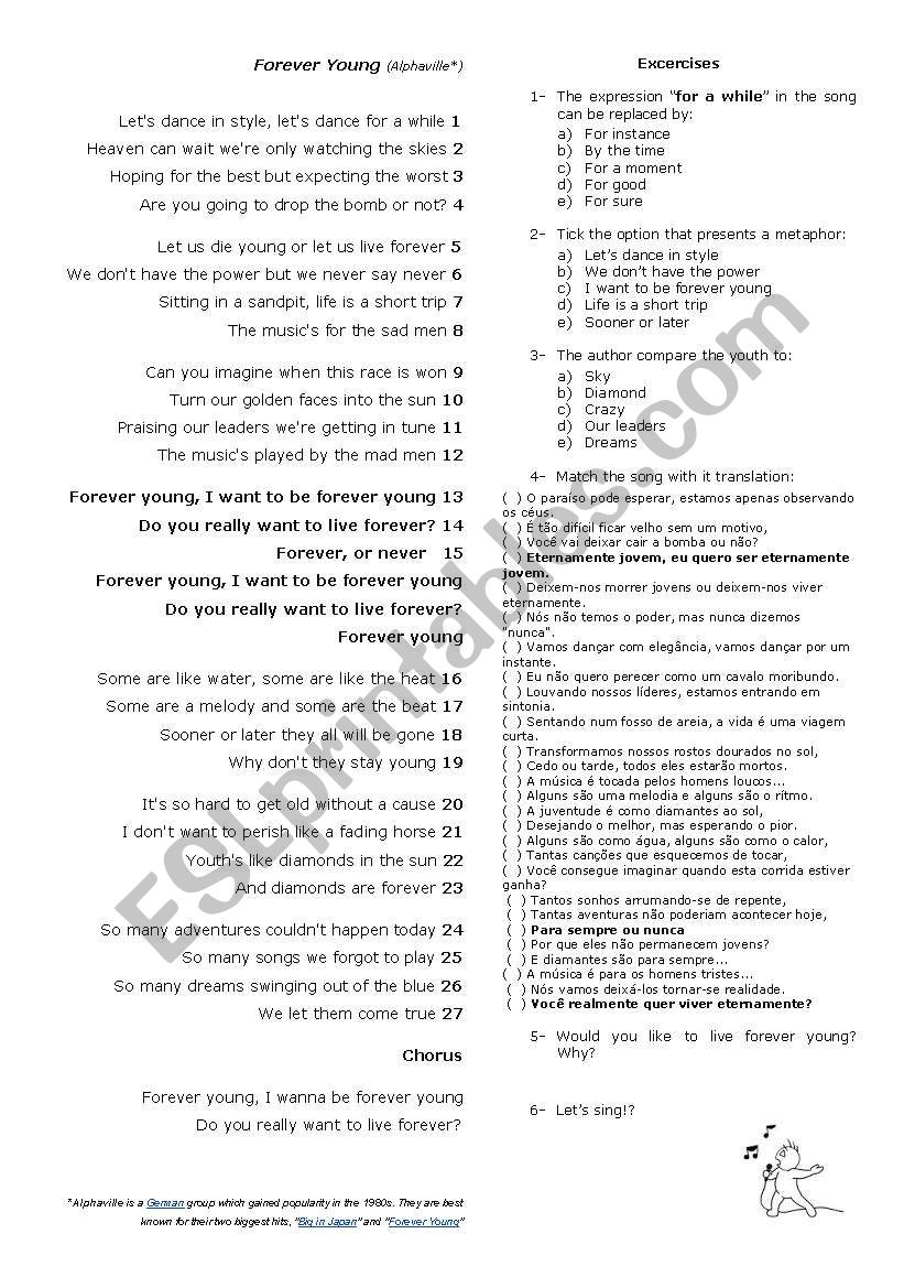 Song Forever Young worksheet