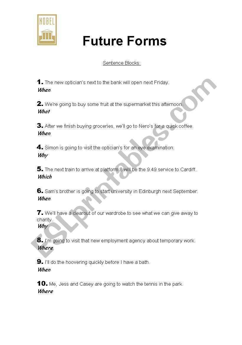 Future Forms worksheet