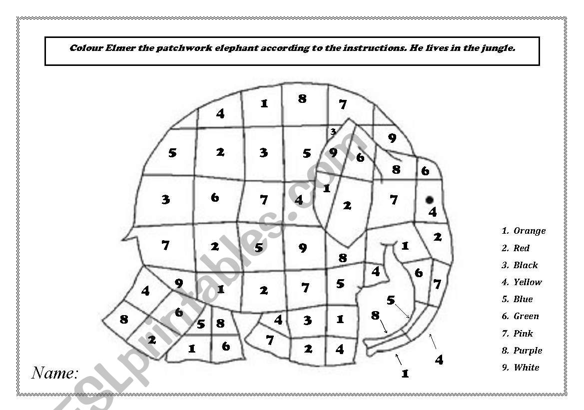 Colour Elmer worksheet