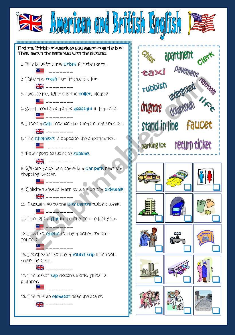 American and British English worksheet