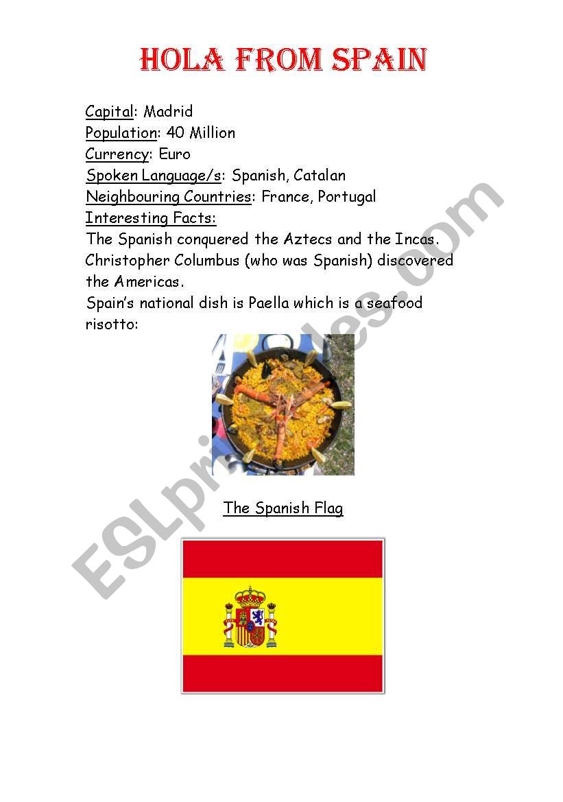 Country Study: Spain worksheet