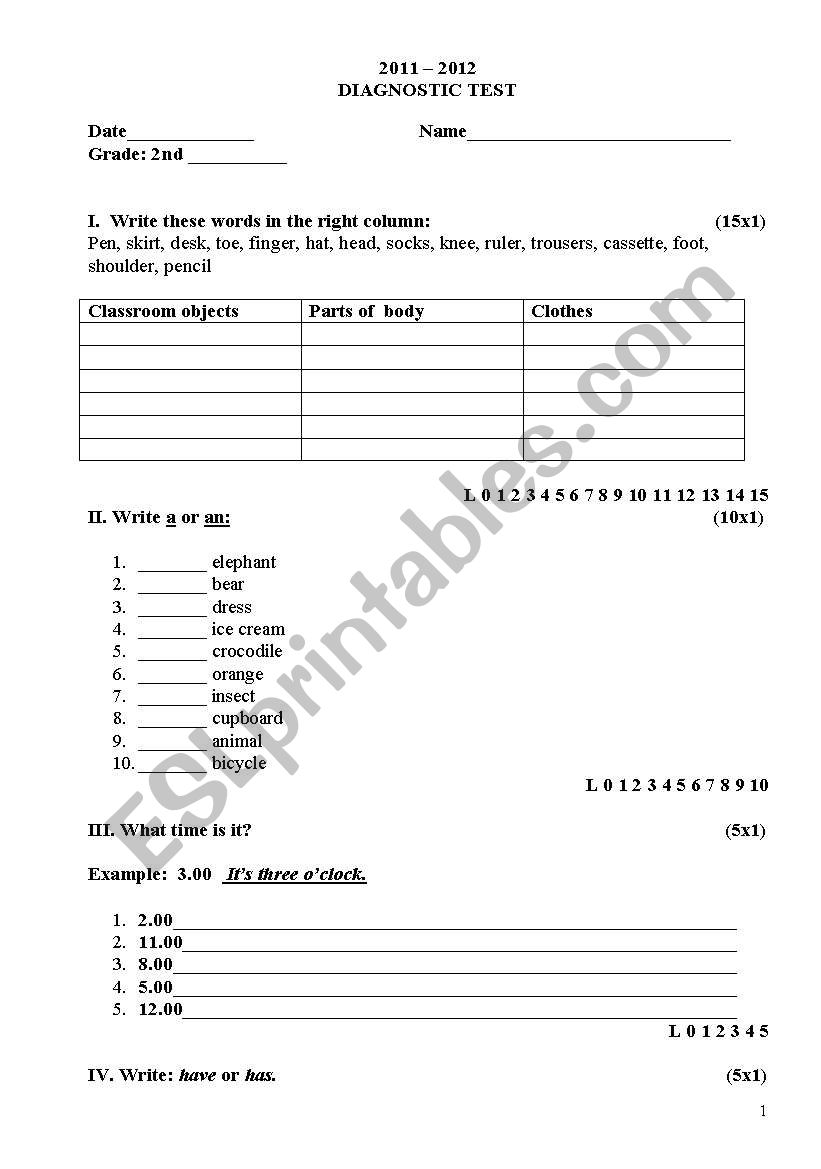 TEST worksheet