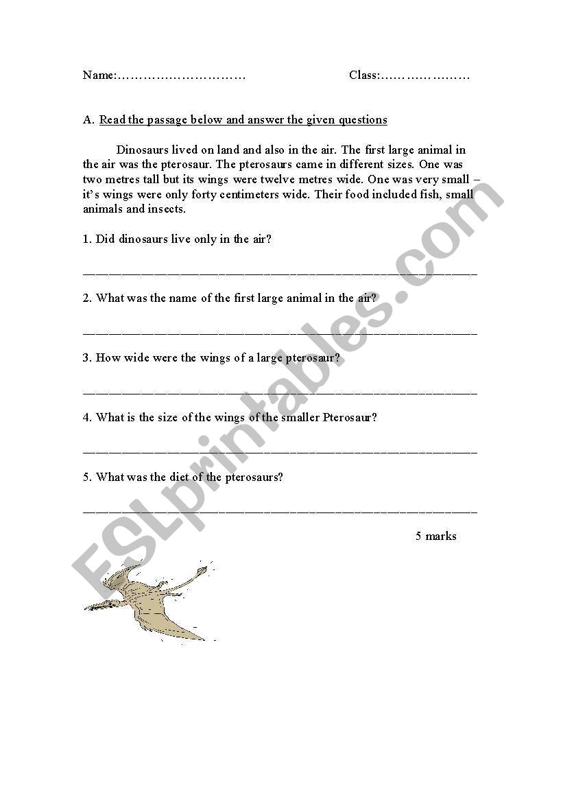 Comprehension worksheet