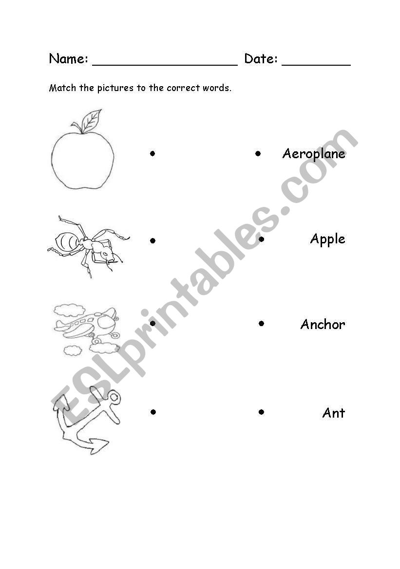 Matching worksheet