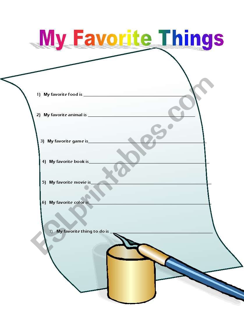 My Favorite Things worksheet