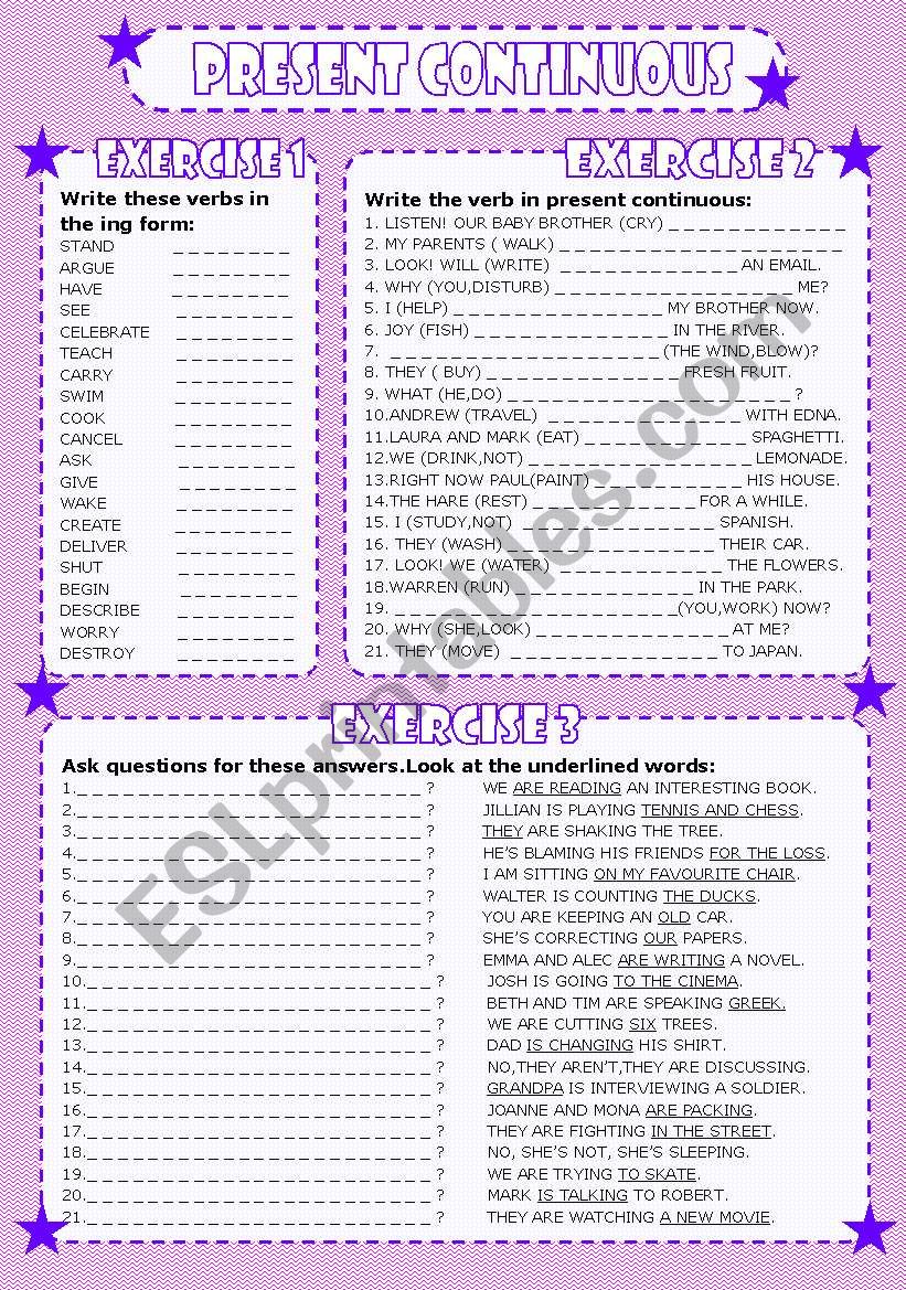 present continuous worksheet