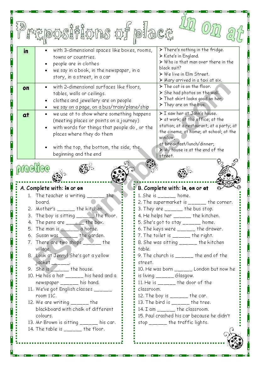 Prepositions of place IN, ON, AT 