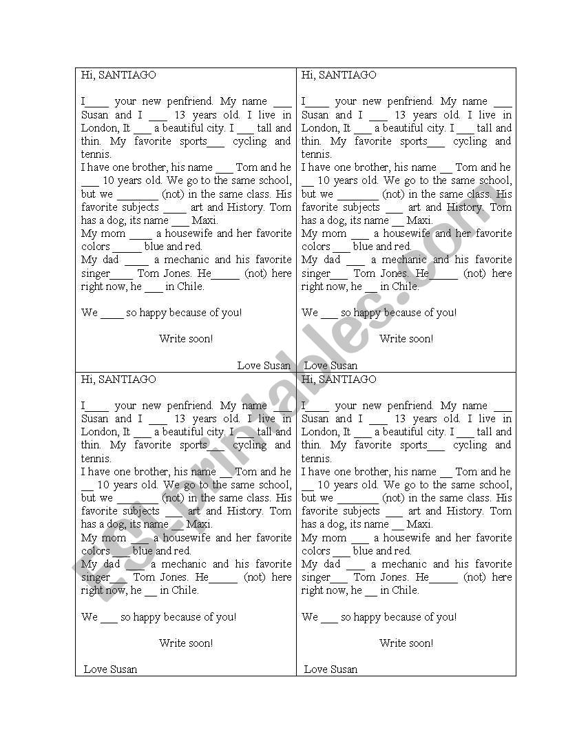 Verb to Be fill in the gaps worksheet