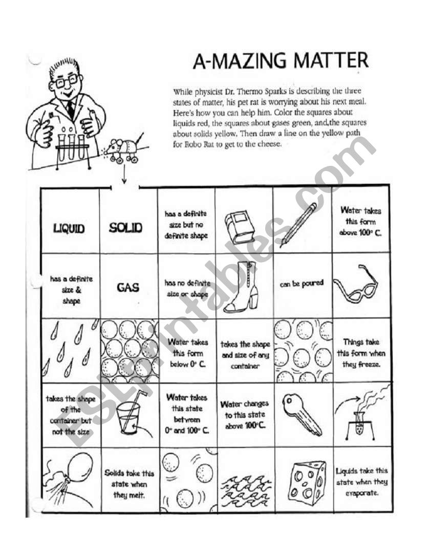 A-Mazing Matter worksheet