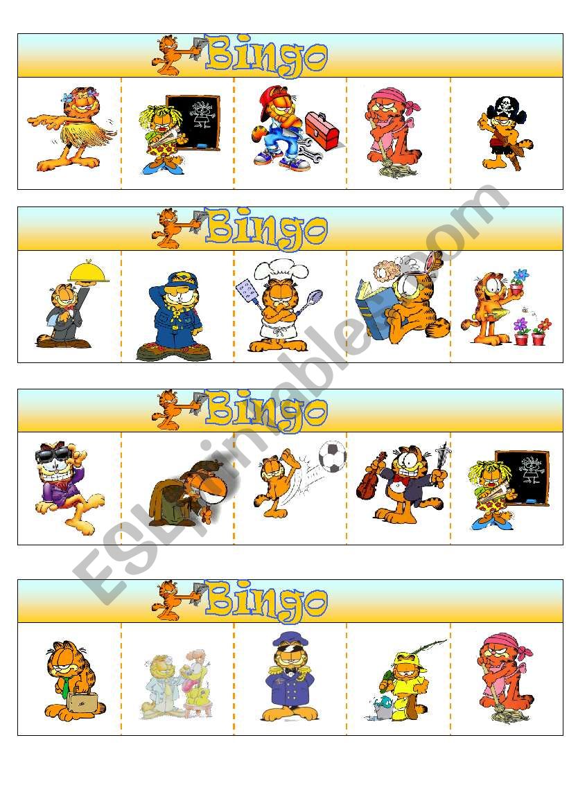 Jobs Bingo with Garfield worksheet