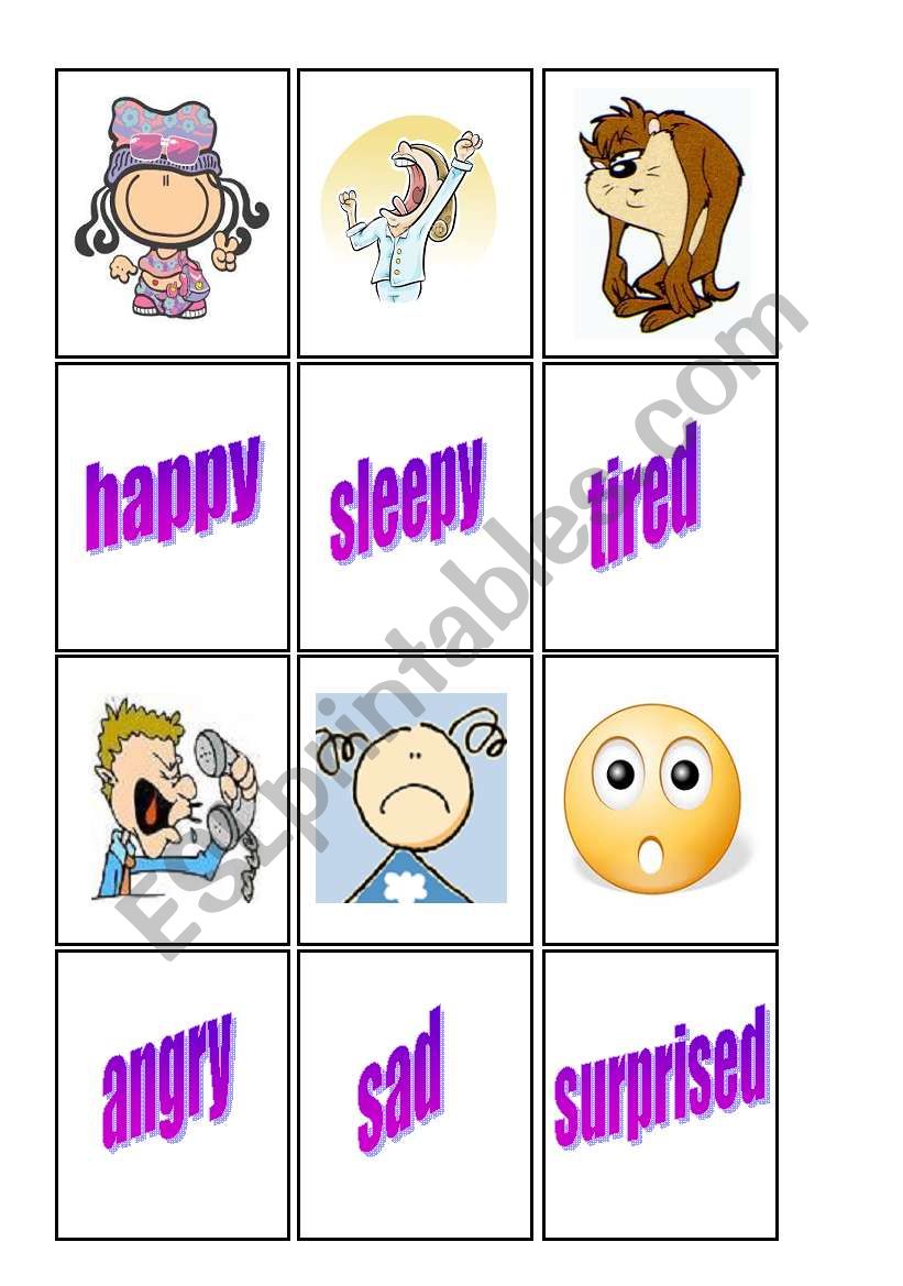 Feelings matching cards 1/2 worksheet