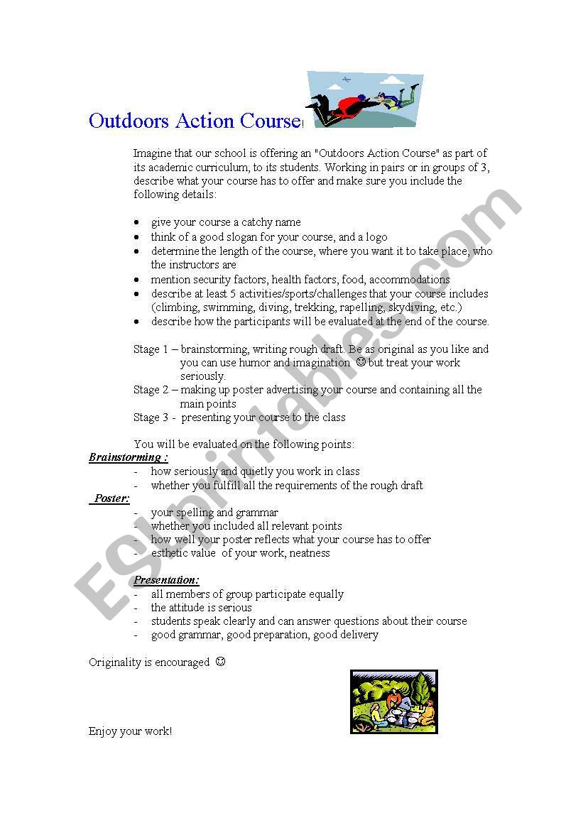 Outdoors Action course! worksheet