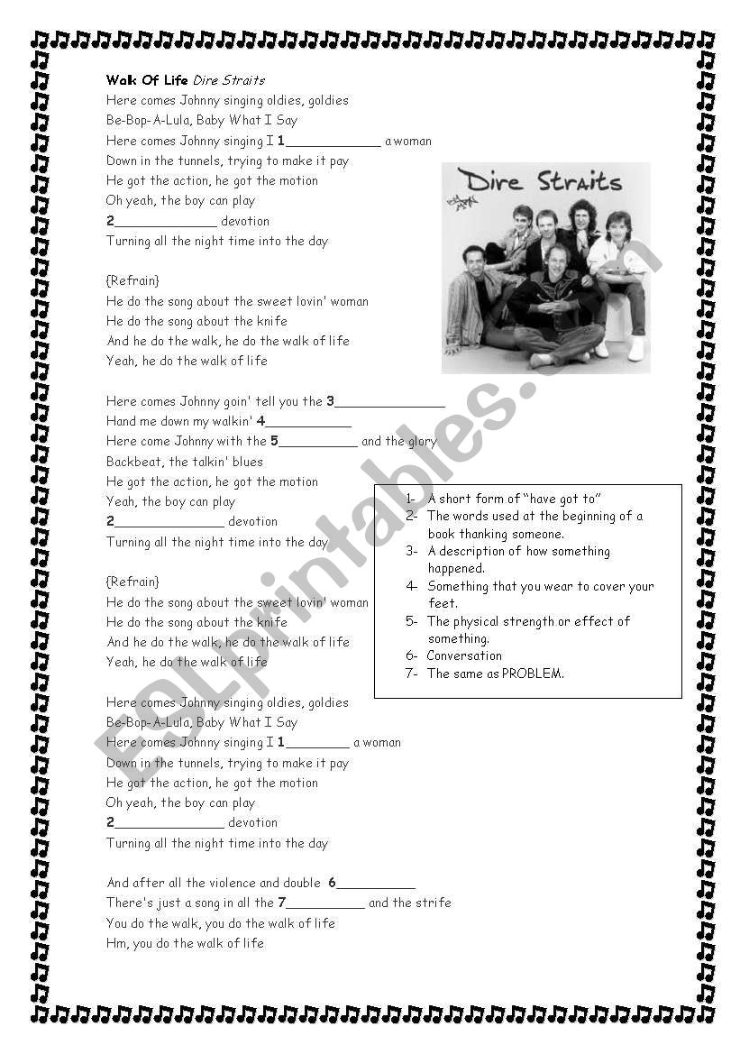 Walk of life - Dire Straits worksheet