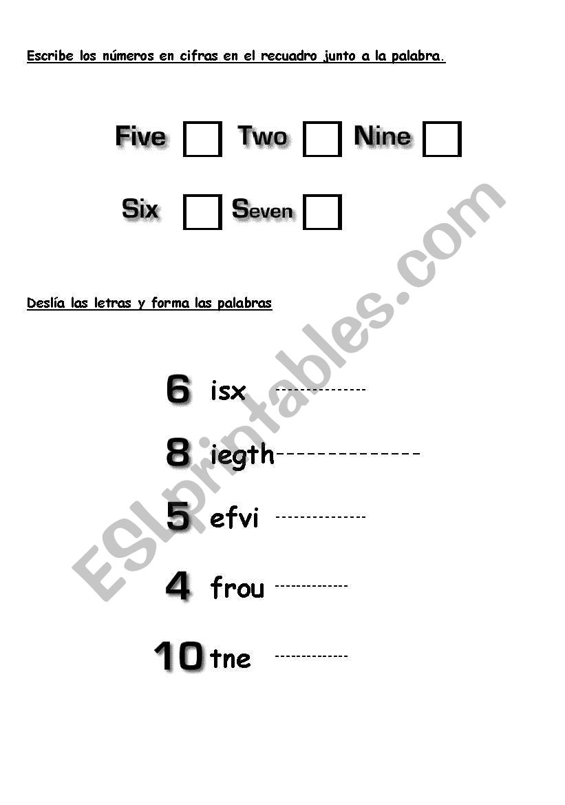 numbers worksheet
