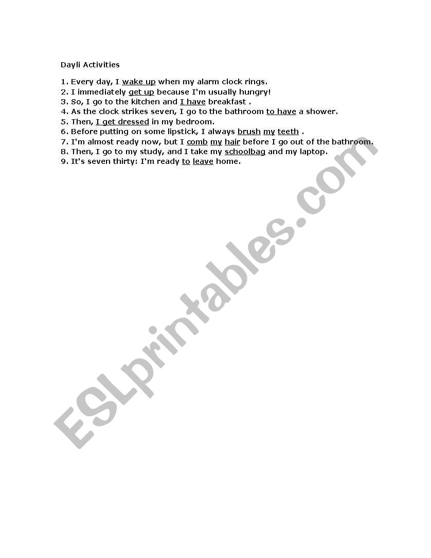 Dayli Activities worksheet