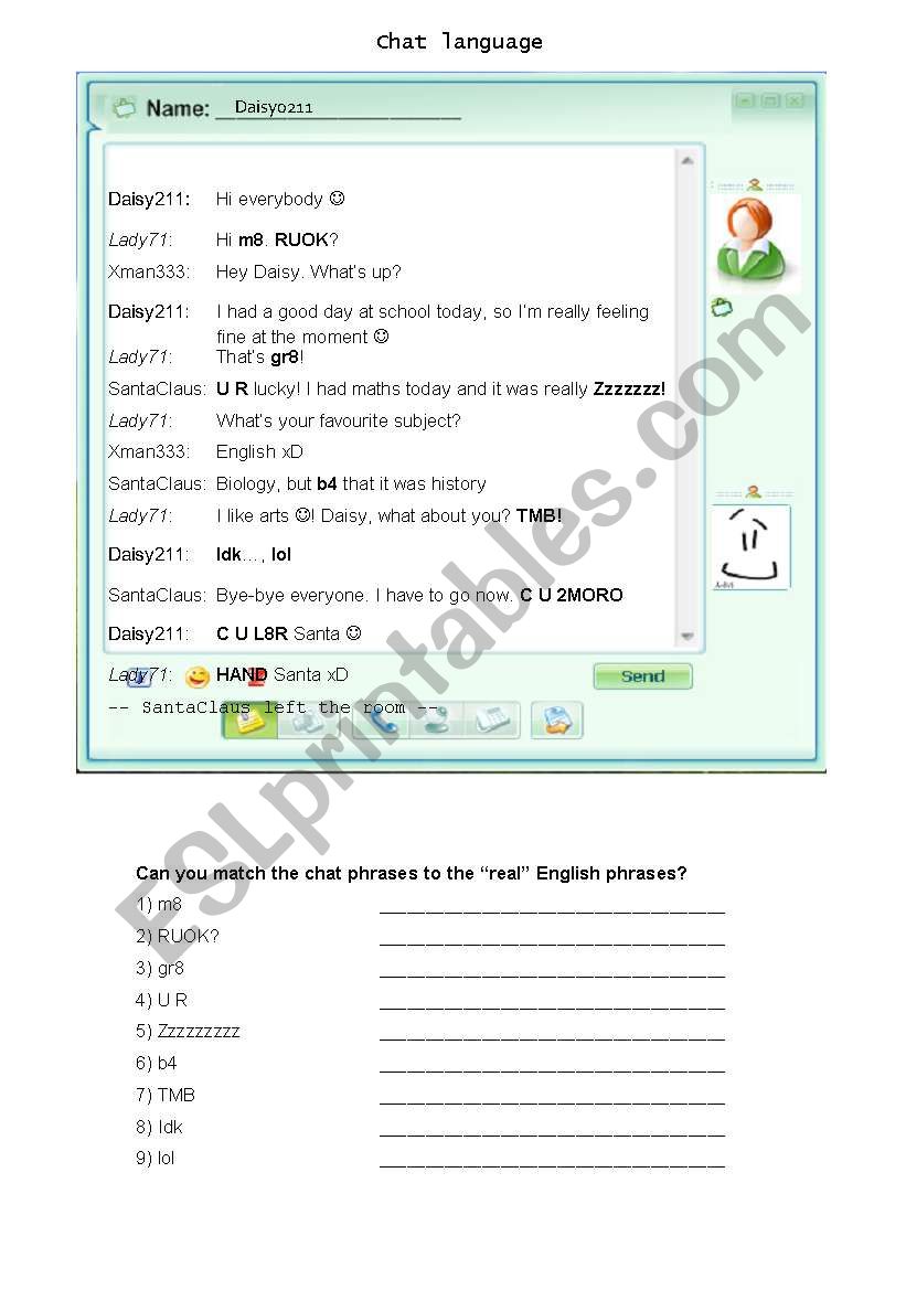 chat language part 1 worksheet