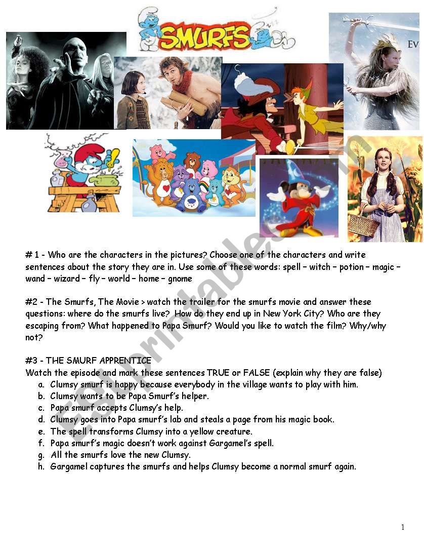Smurfs Worksheet #2 worksheet