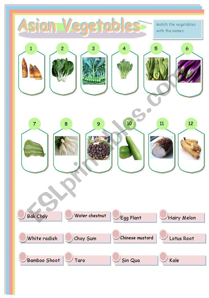 Asian Vegetables Matching worksheet